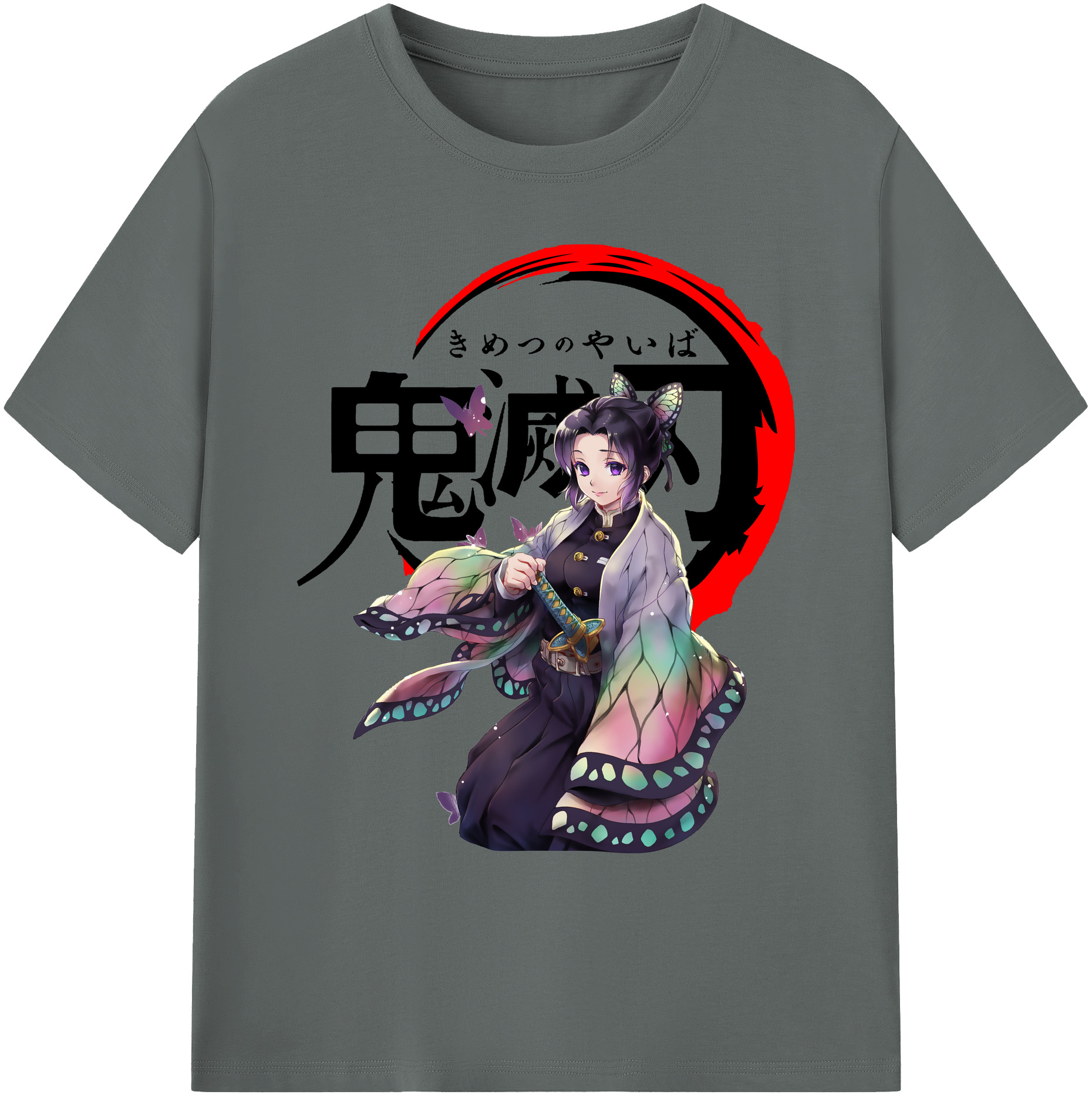 （画像用） 鬼滅の刃（きめつのやいば）蟲柱-胡蝶 しのぶ／こちょう しのぶ Kochou Shinobu 綿100％ メンズ半袖Tシャツ｜肌触りやわらか＆通気性